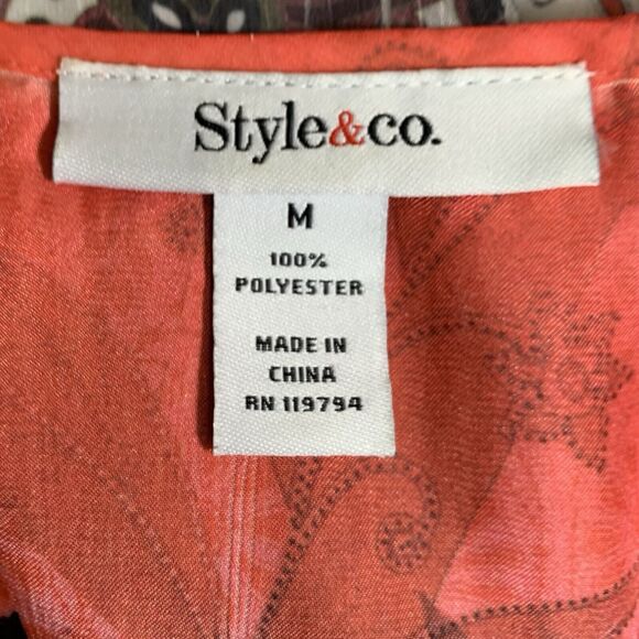 Style & Co Top Shirt Women's Medium Multicolor Boho Floral Abstract Popover - Picture 5 of 8